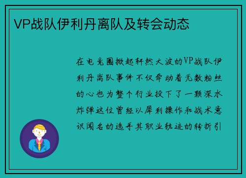 VP战队伊利丹离队及转会动态